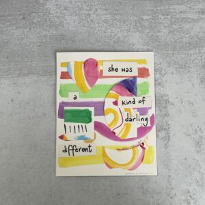 beaded, painted and sewn art print saying Different kind of darling